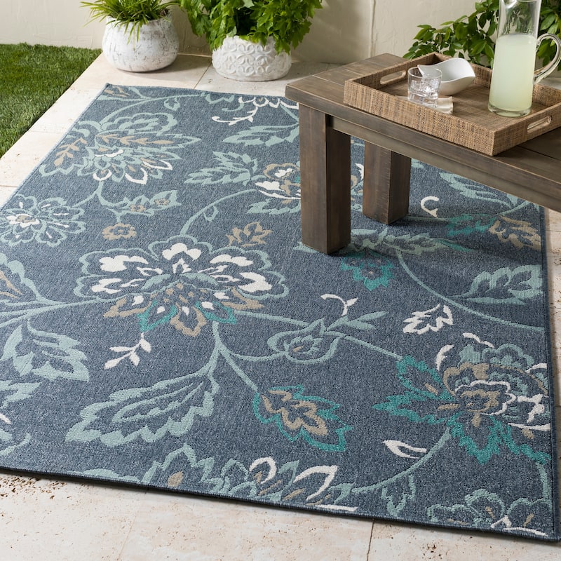 Cesarina Floral Indoor/ Outdoor Area Rug - 8'9" Round - 8'9" Round - 8'9" Round - Navy