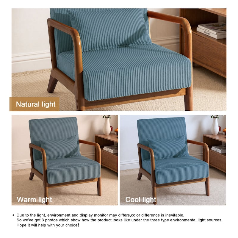 25" W Mid Century Upholstered Wood Accent Chair with Pillow