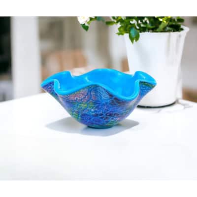 HomeRoots 9" Modern Blue And Green Glass Centerpiece Bowl - 9' X '4' X '9
