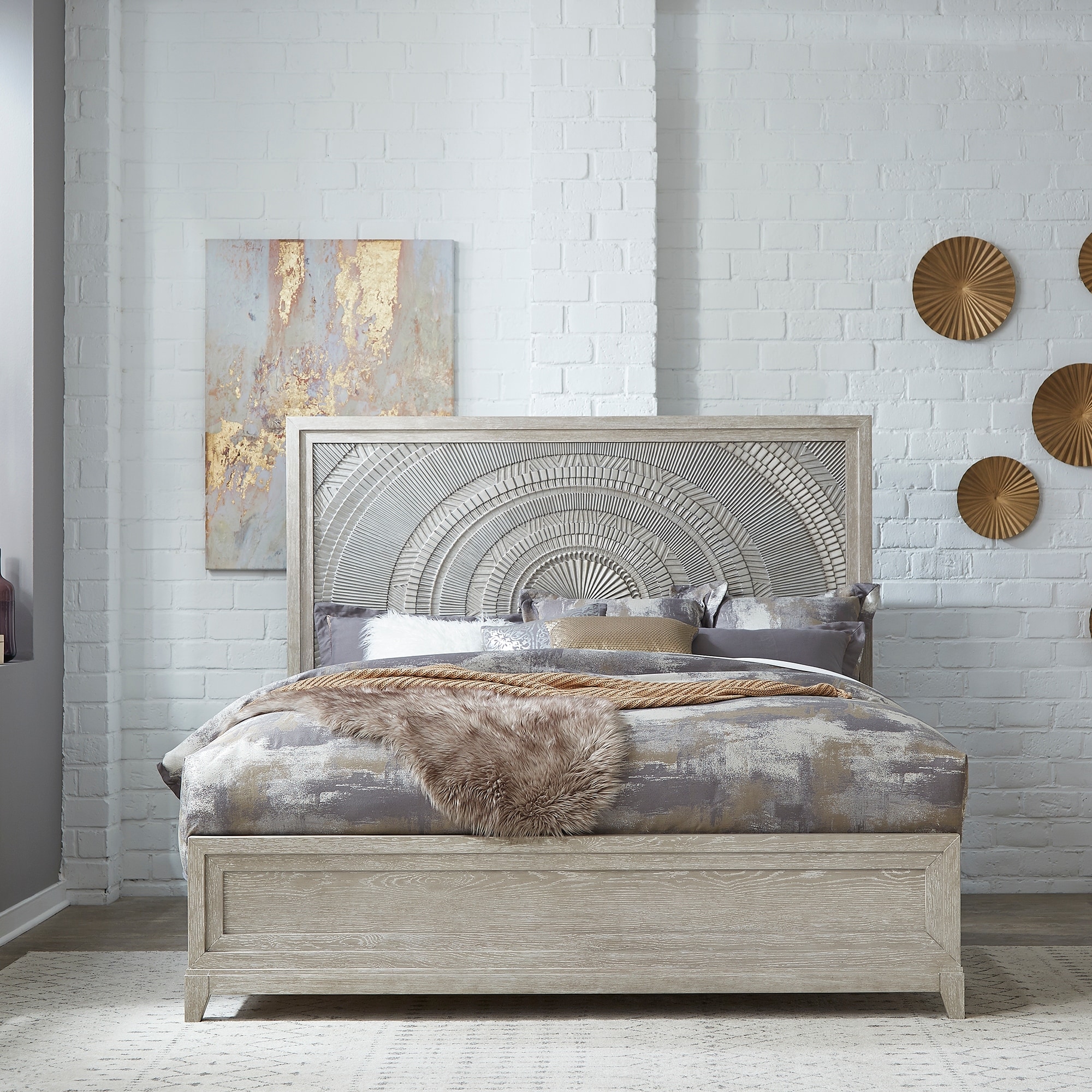 Belmar Washed Taupe & Silver Champagne King California Panel Bed