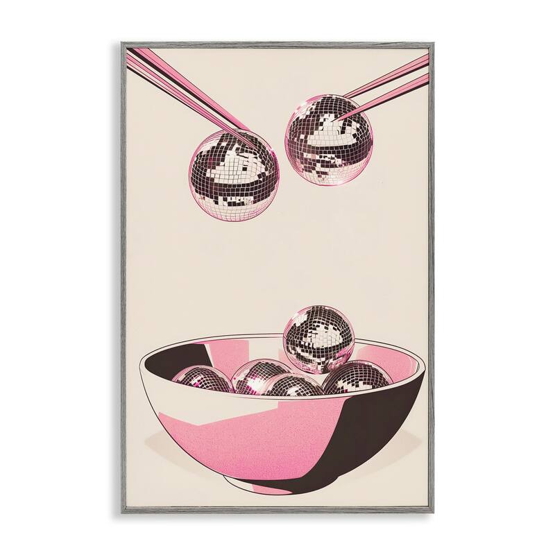Stupell Disco Bowl Meal with Chopsticks Framed Giclee Art Design By Arlington Prints - 12 x 18 - Grey