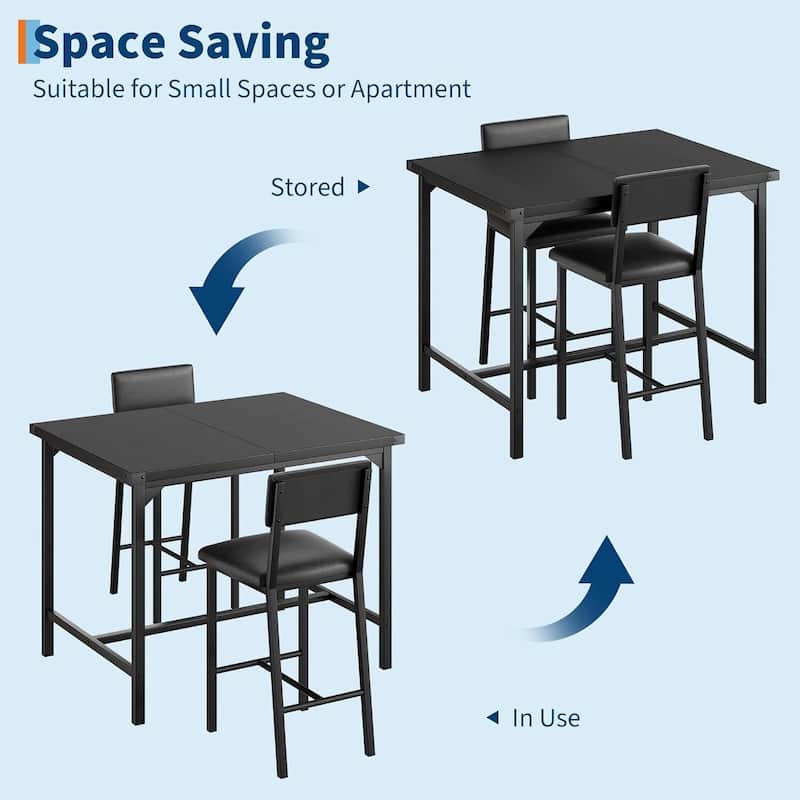 Counter Height Kitchen Dining Table Set with 2 Upholstered Bar Stools for Dining Room