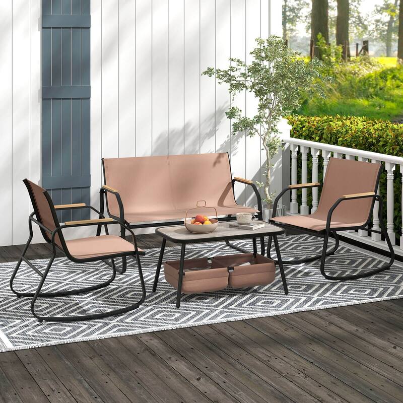 Costway 8 PCS Patio Furniture Set with 4 Rocking Bistro Chairs 2-Tier - See Details