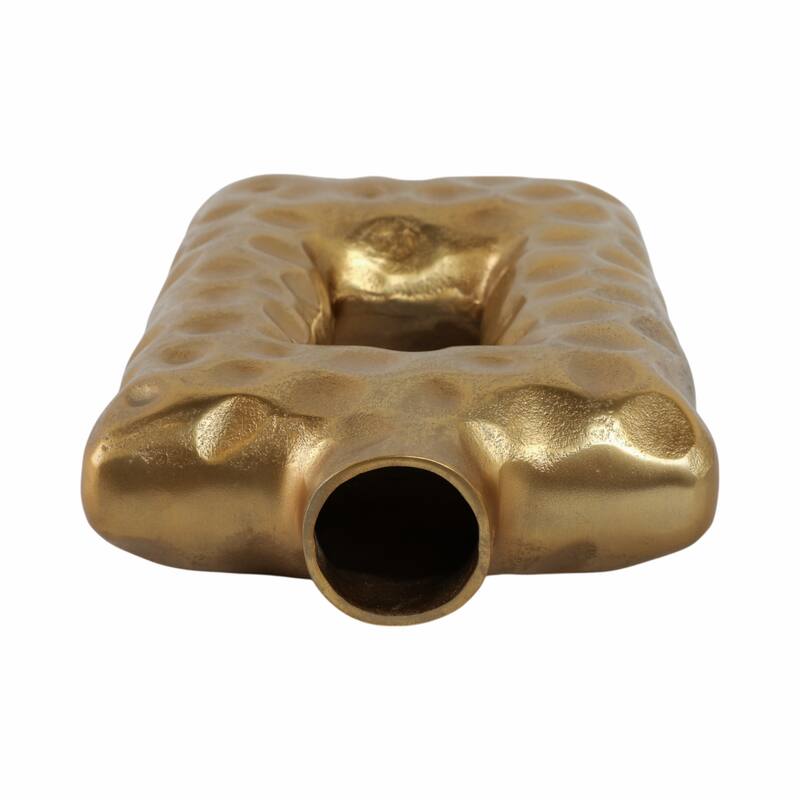 Metal Vase Hammered Texture with Rectangular Cutout Sculptural Design