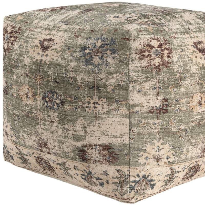 HomeRoots 18" Sage And Ivory Medallion Pouf Ottoman