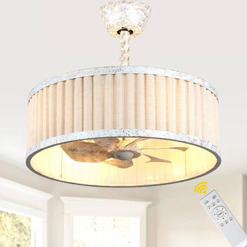 Bella Depot 20" Modern White Drrum Ceiling Fan with Light and Remote 6-speed