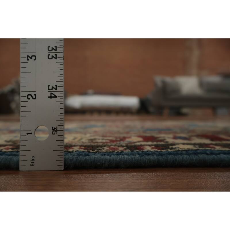 Hand Knotted Oriental 100% Wool Carpet Traditional Geometric Navy Blue & Blues Kazak Area Rug - 3' 0'' X 2' 1''