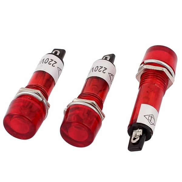 3 Pcs AC 220V Red Round Cap 2 Terminal Signal Lamp Indicator Lights