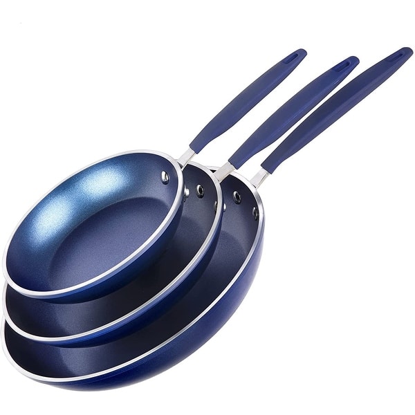 Granitestone Blue 3 Pack Nonstick Fry Pan Set with Cool Touch Rubber Grip Handle Cookware