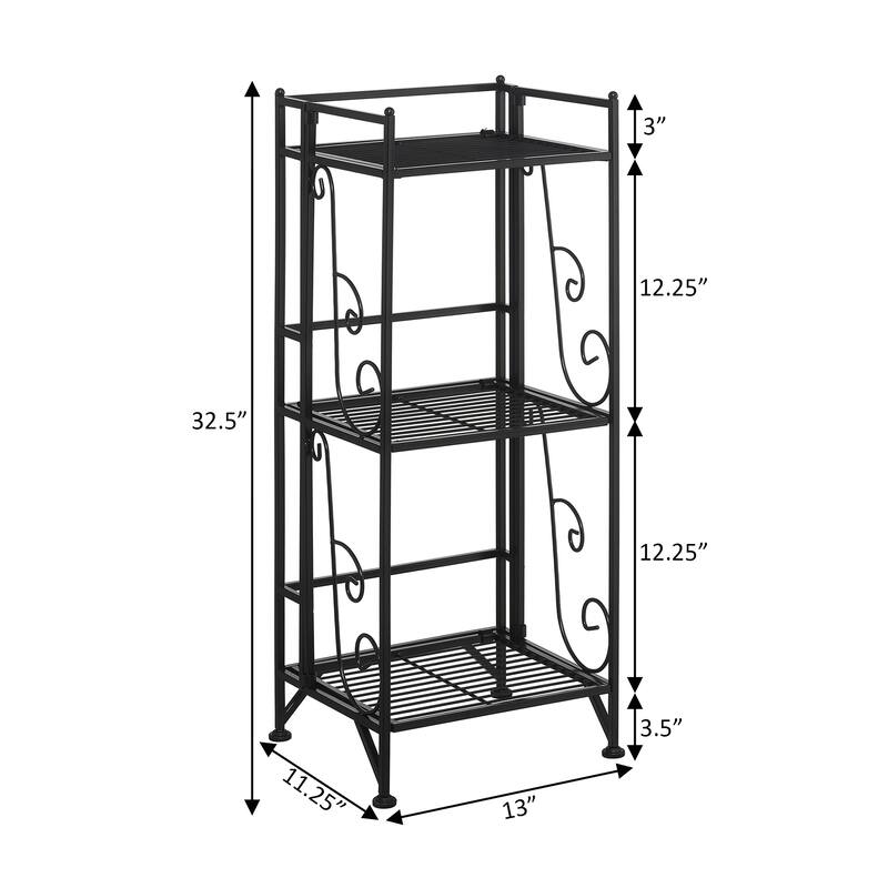 Convenience Concepts Xtra Storage 3 Tier Folding Metal Shelf with Scroll Design