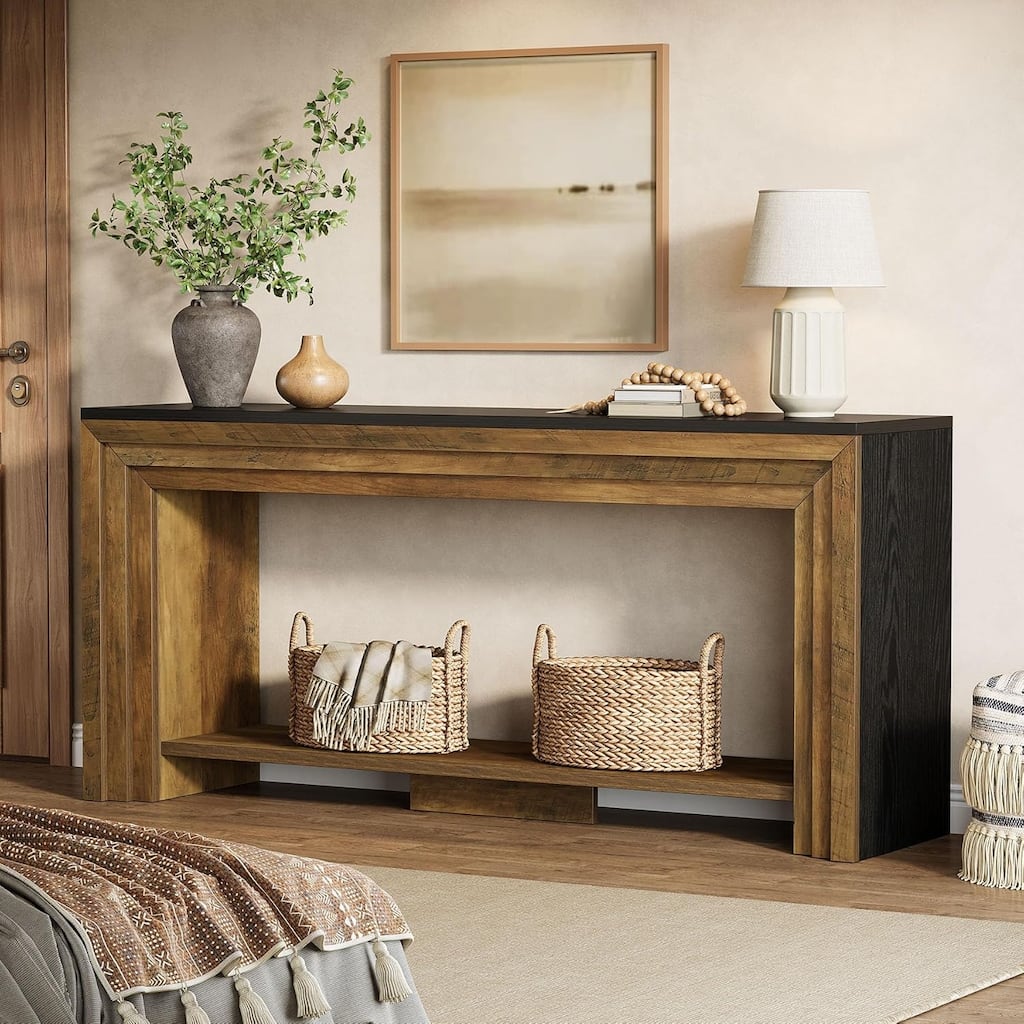 70.9-Inch Farmhouse Console Table, 2-Tier Narrow Wooden Sofa Table with Storage for Living Room, Entryway, Hallway, Foye
