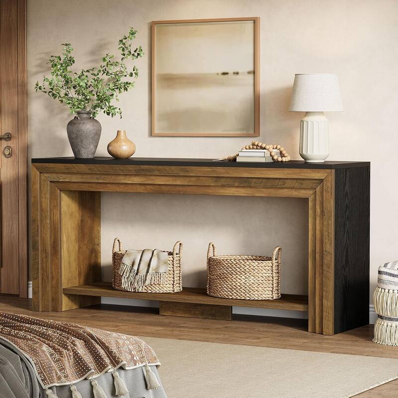 70.9-Inch Farmhouse Console Table with Storage, 2-Tier Behind The Couch for Living Room, Entryway