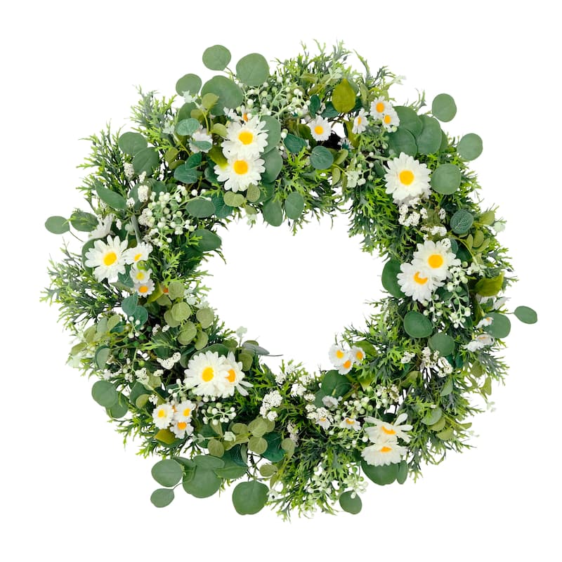 Puleo International 24" Artificial Daisy Floral Spring Door Wreath, Multicolor