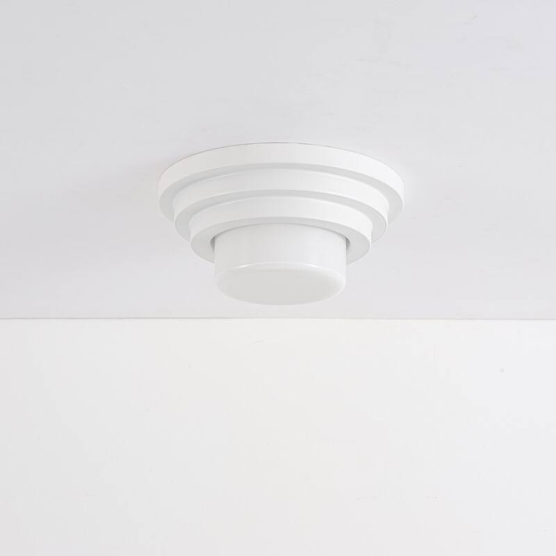 11.8" W Modern Minimalist White Cake-Shaped Tiered Milk Glass Shade Wall Light/Flush Mount Ceiling Light for Bedroom, Hallway