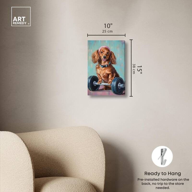 Cute Doxxie Work Out Canvas by Art Remedy, Gallery Wrapped