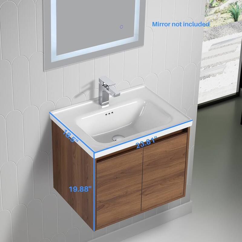 Blossom 24" Wall-Mounted Floating Bathroom Vanity with Ceramic Sink