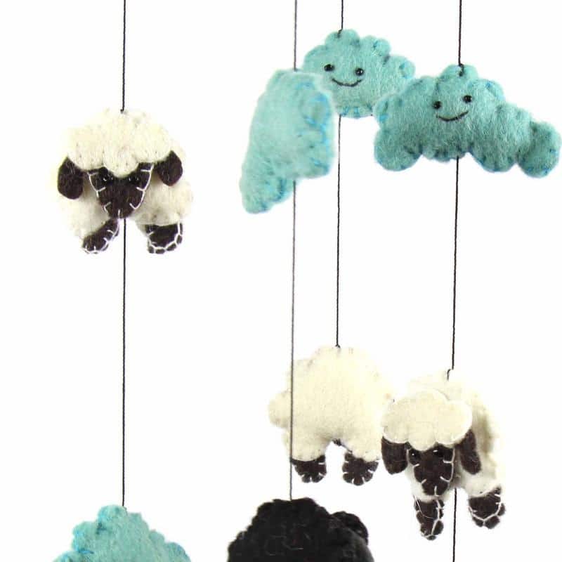 Handmade Felted Wool Counting Sheep Mobile - Global Groove (Nepal)
