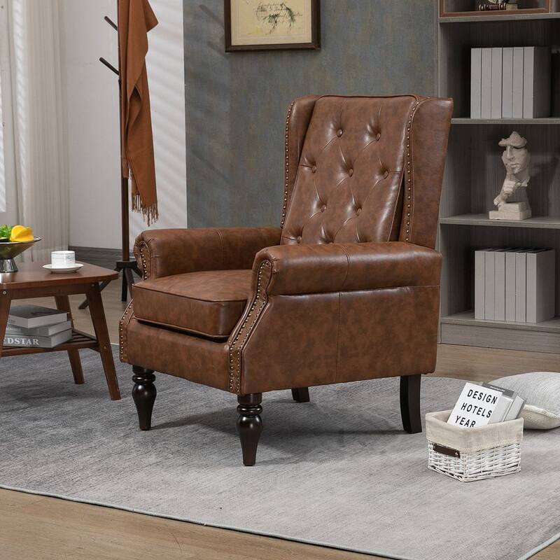 Transitional Wingback Accent Chair Armchair with Sturdy Wood Legs