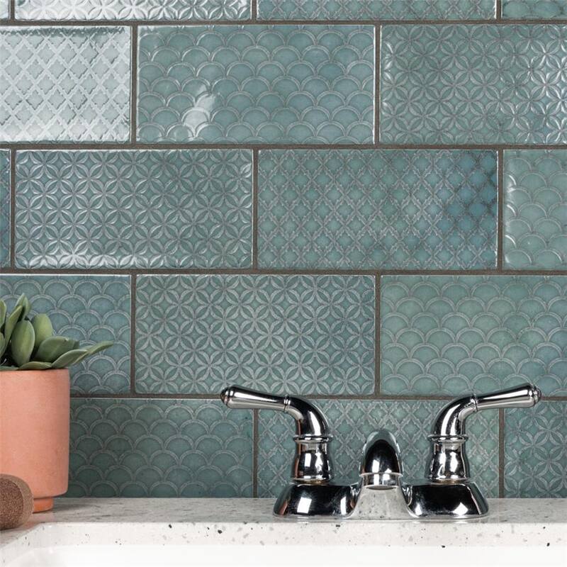 Merola Tile Camden Decor Emerald 4" x 8" Ceramic Wall Tile