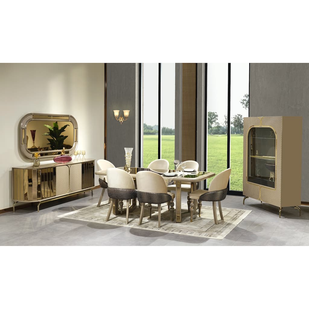 Madrid Modern Dining Room Table, 6 Dining Room Chairs and Console With Mirror Set