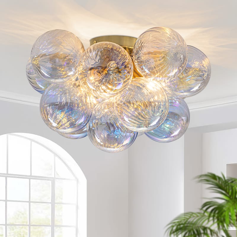 Starsky 3-Light 18in. Contemporary Glass Bubble Semi Flush Mount - Colorful
