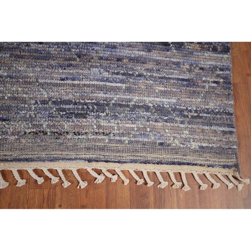 Blue Trellis Moroccan Area Rug Hand-Knotted Wool Carpet - 9'0"x 12'10"