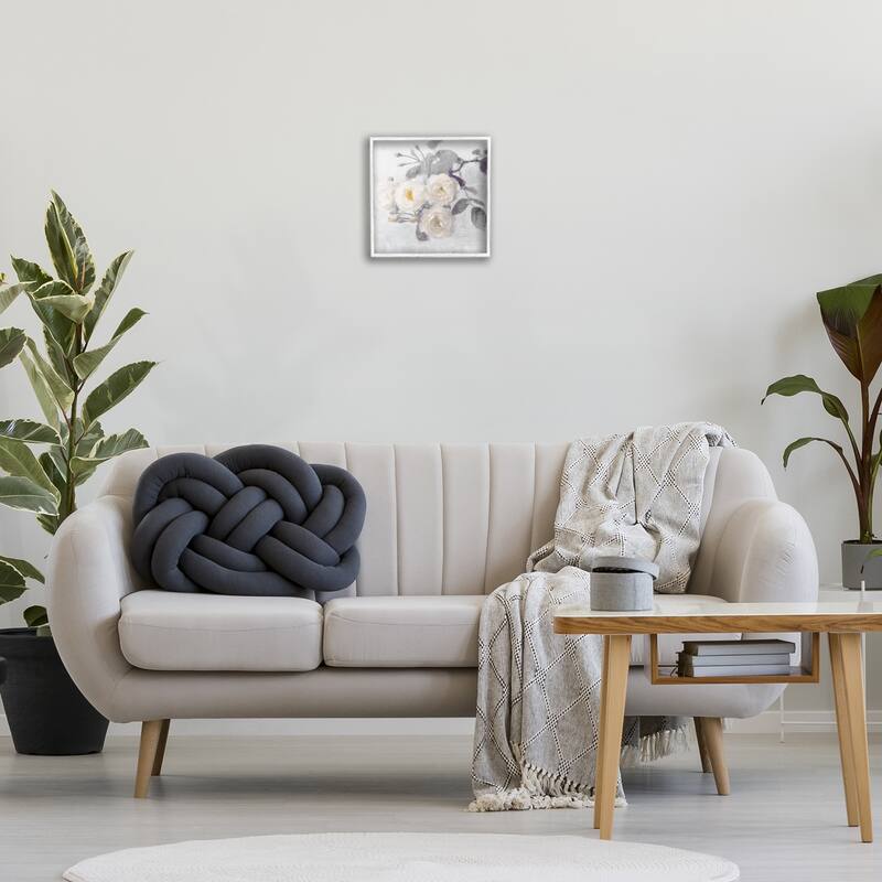 Stupell White Blooms on Grey Framed Giclee Art Design By Emily Ford