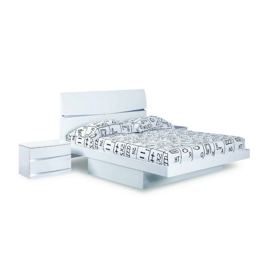80'' X 60'' X 42.5'' Modern Queen White High Gloss Bed