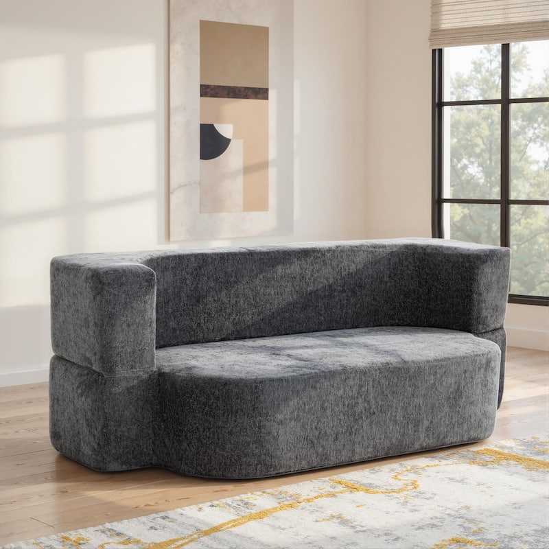 79" boneless loveseat Convertible Folding Sofa Bed, Twin Sleeper Sofa with Pillow, Modern Chenille Couch for Living Room