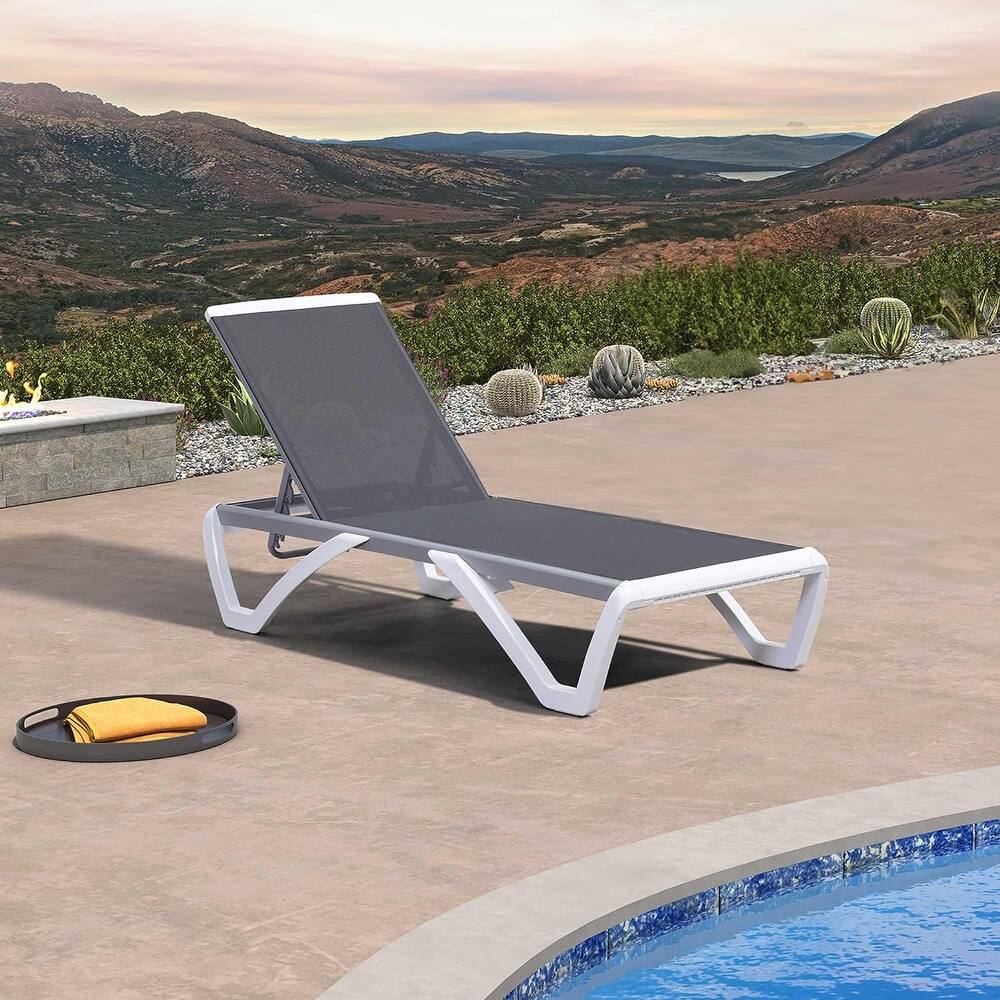 PURPLE LEAF Patio Chair Set Plastic Outdoor Chaise Lounge Chairs with Table for Outside Lawn Poolside,Grey - 76" x 27.4"x12.2"