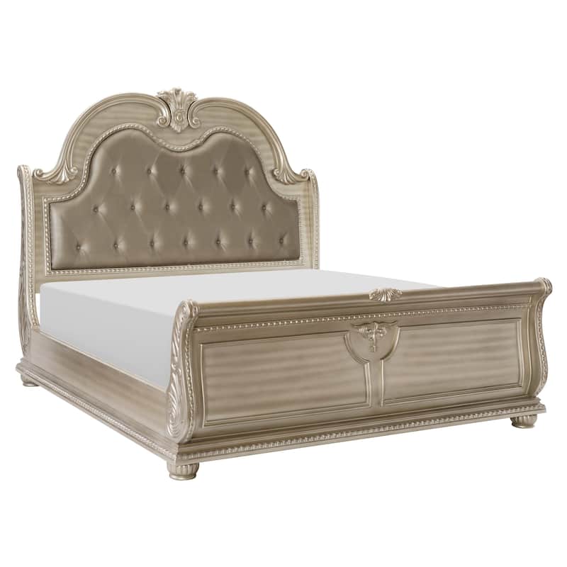 Traditional 3pc Bedroom Set Formal Bed Dresser Mirror Silver Finish