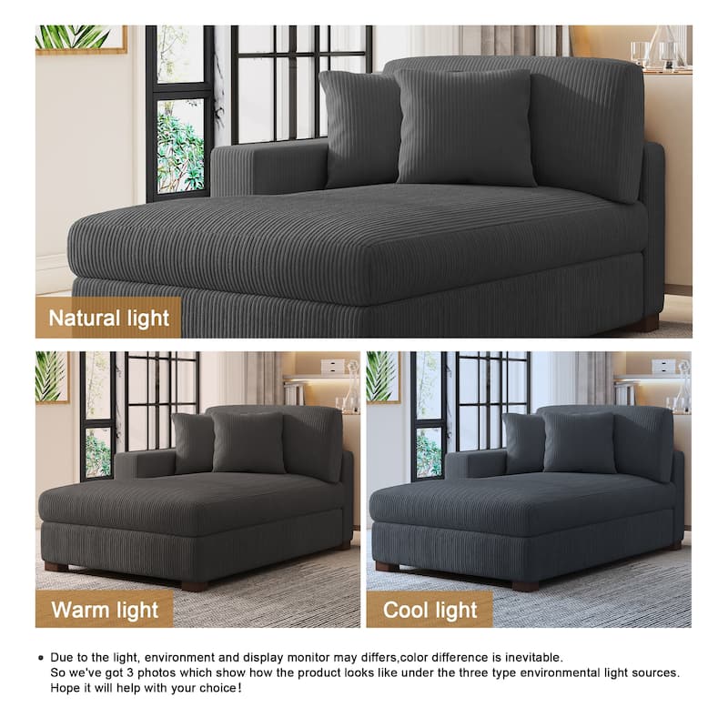 Modern Corduroy Indoor Chaise Lounge Couch with Pillows