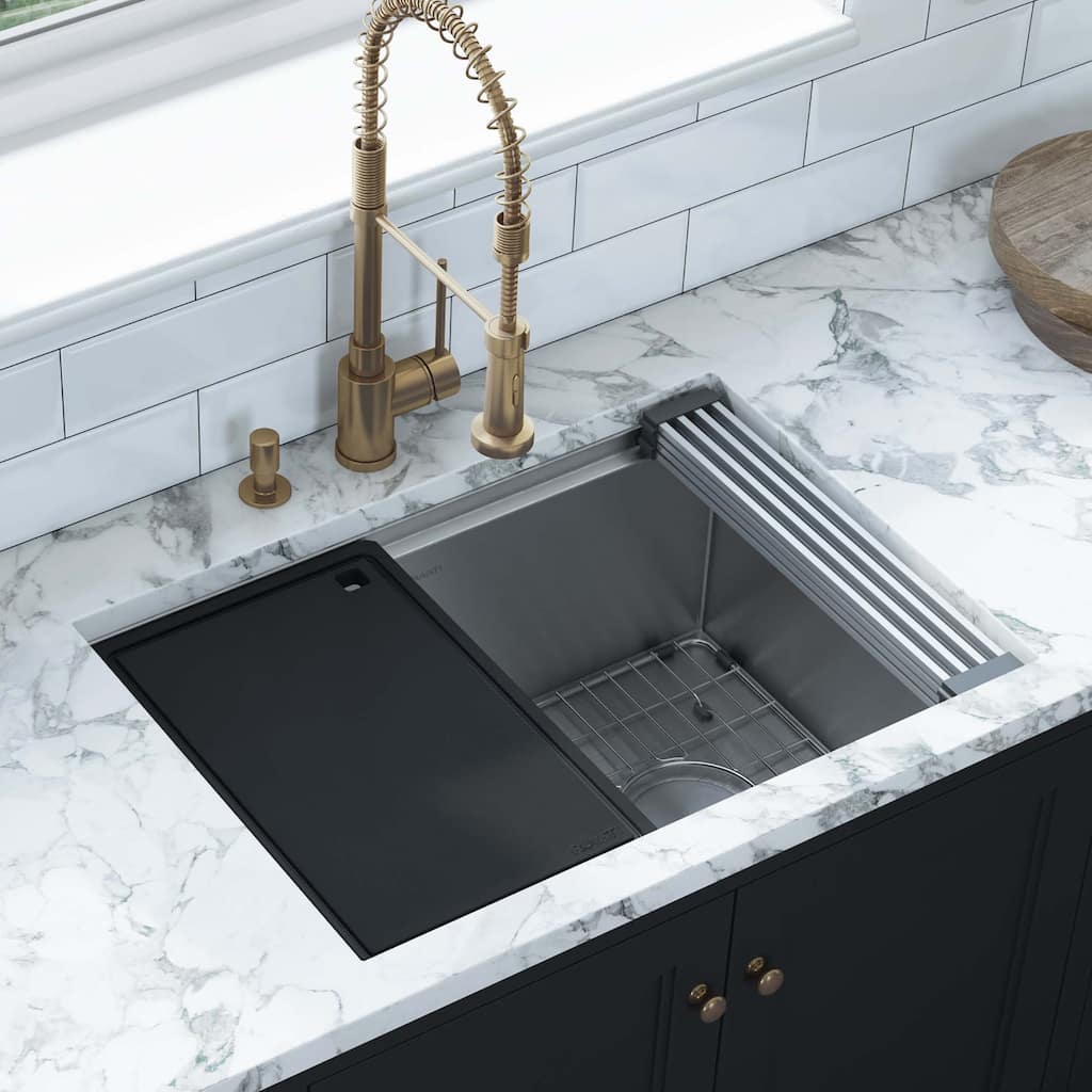 Ruvati 30-inch Workstation Slope Bottom Offset Drain Undermount 16 Gauge Kitchen Sink - RVH8584 - 30 x 19