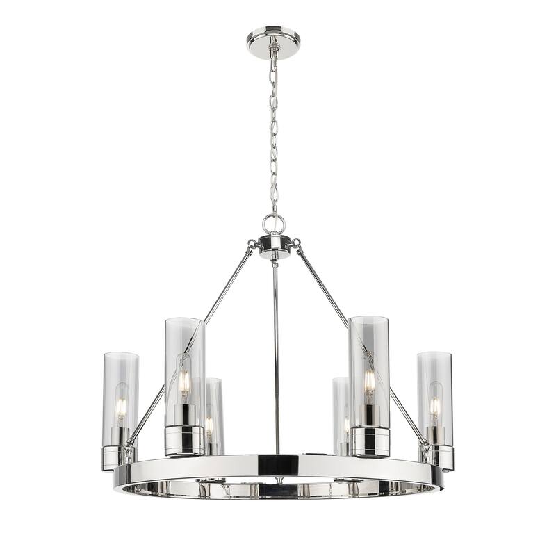 Innovations Lighting Downtown Urban - Boreas - 6 Light 29" Chandelier with 8" Shades - Polished Nickel/Light Smoke