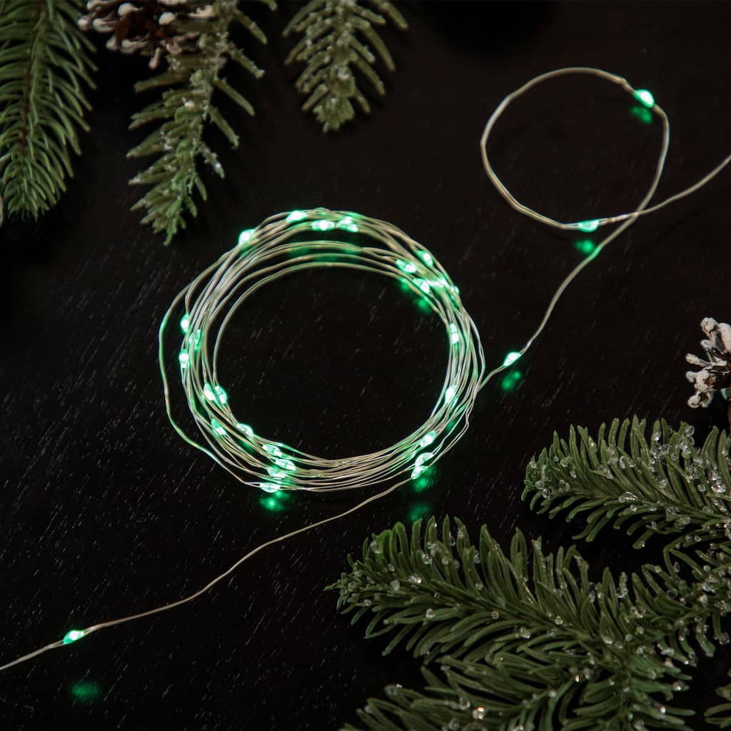 Micro Fairy Christmas Lights - Green LED 16' Copper Wire - 100ct