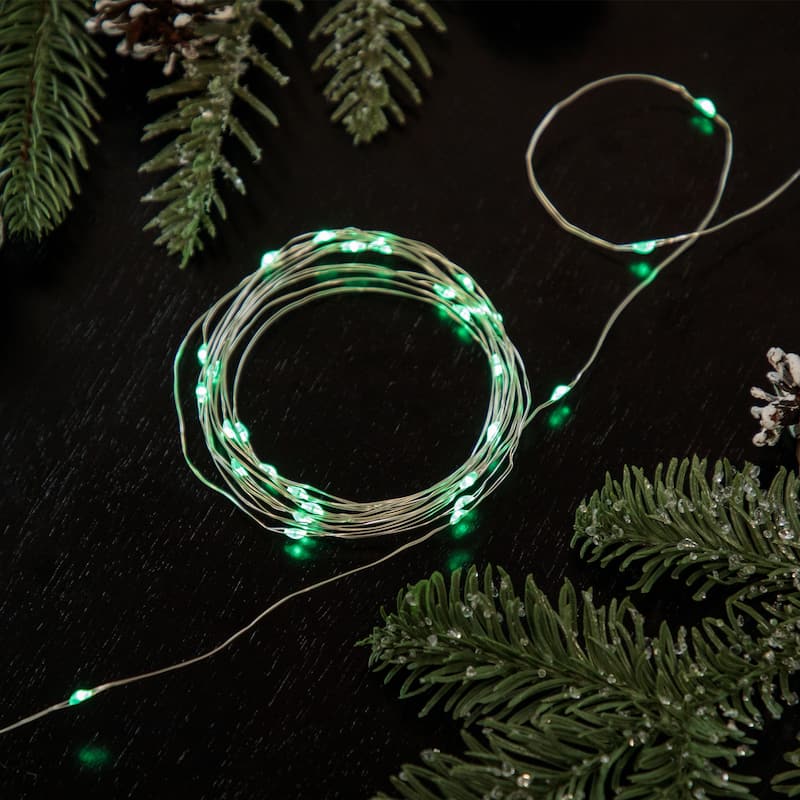 20-Count LED Micro Fairy Christmas Lights - 6ft Copper Wire - Green