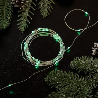 50-Count Micro Fairy Christmas Lights - 16ft - Green LED - Copper Wire