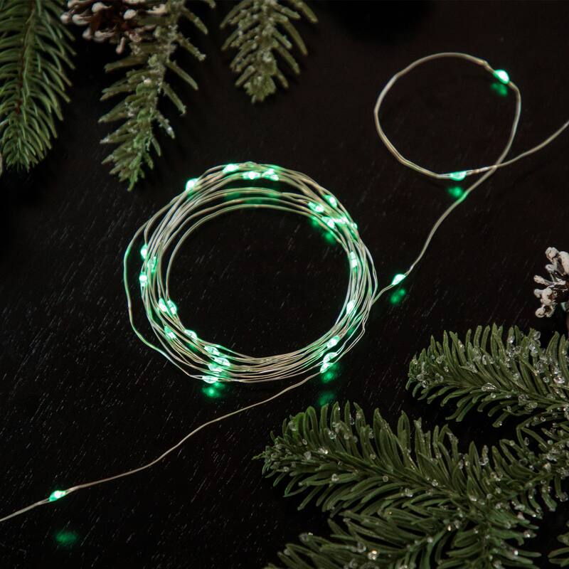 50-Count LED Micro Fairy Christmas Lights - 16ft Copper Wire - Green
