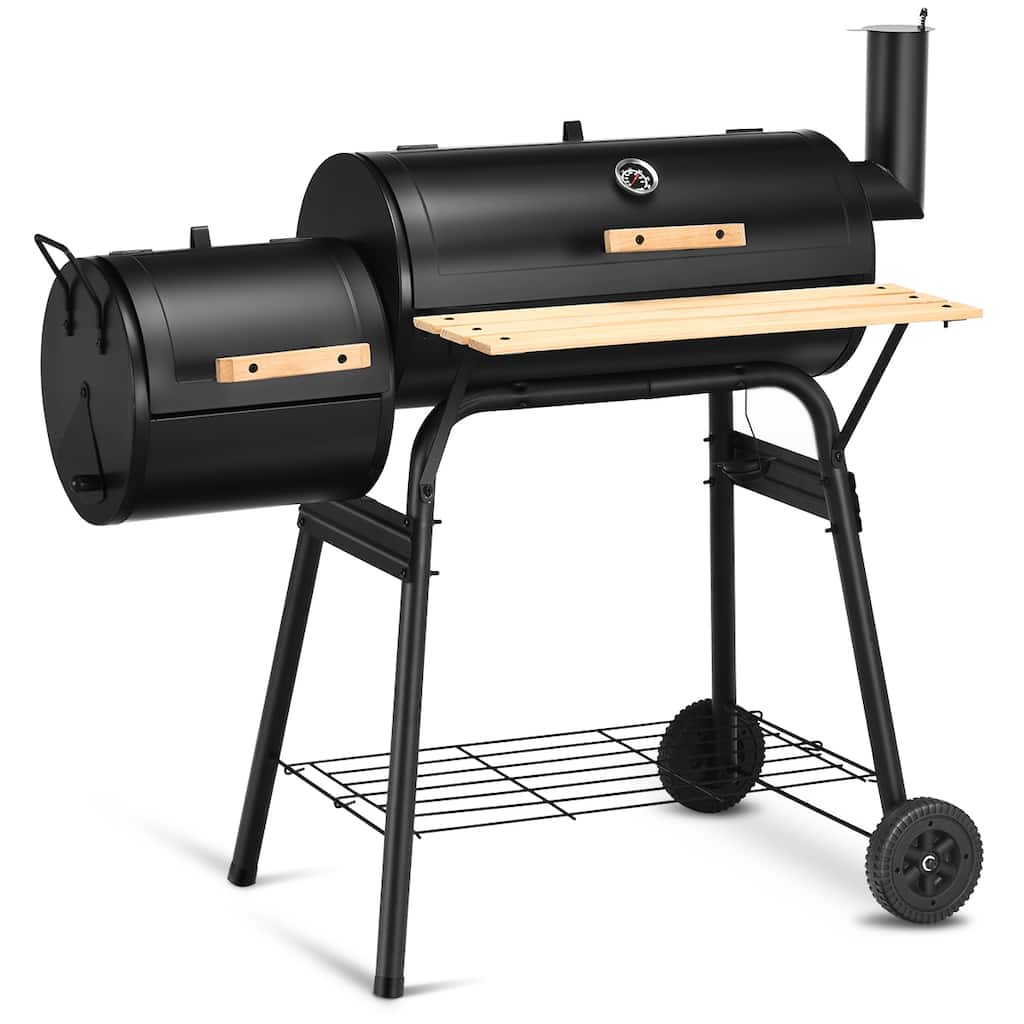 Costway Barrel Charcoal Grill with Foldable Side Table Built-in - See Details - as pic shows
