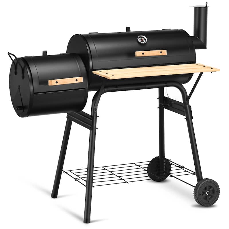 Costway Barrel Charcoal Grill with Foldable Side Table Built-in - See Details - as pic shows - Steel