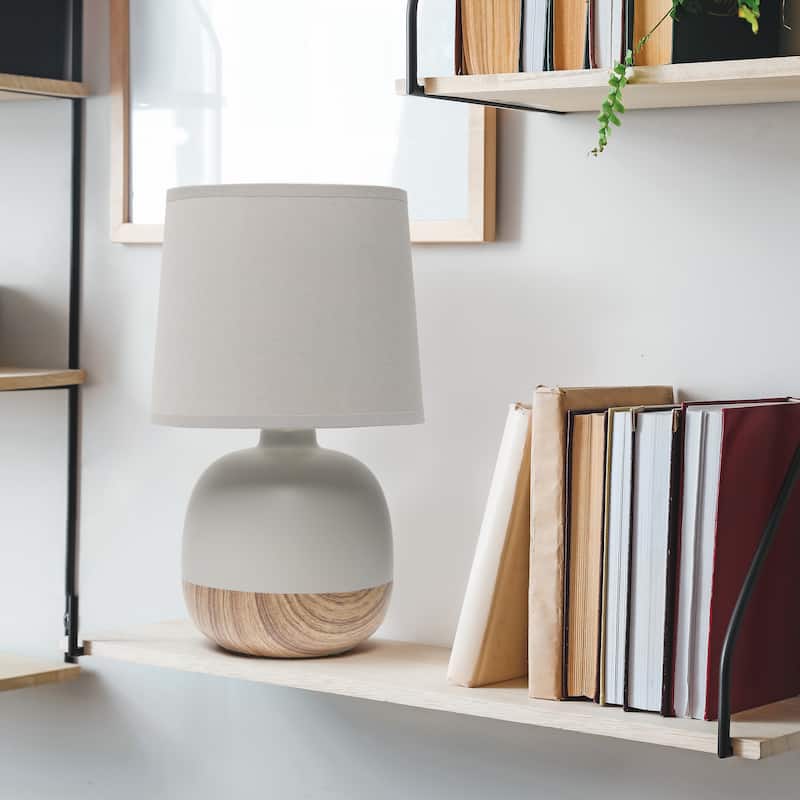 Simple Designs Petite Mid Century Table Lamp, Dark Wood and Light Gray - N/A