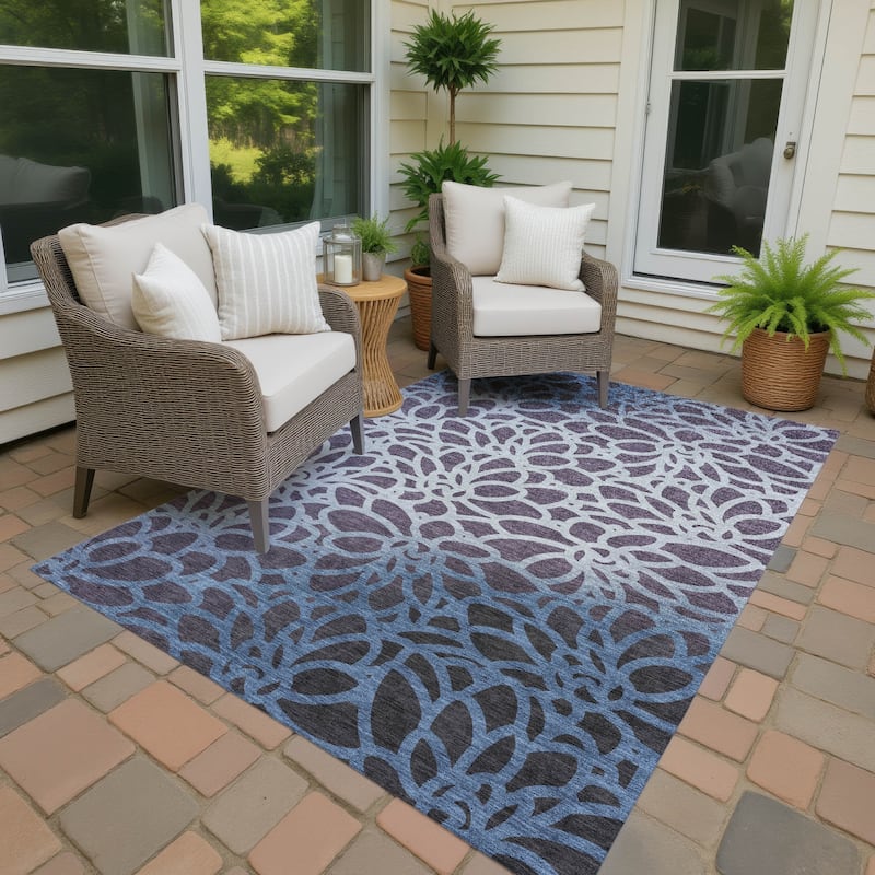 Machine Washable Indoor/ Outdoor Floral Craze Chantille Rug - Plum - 3' x 5'