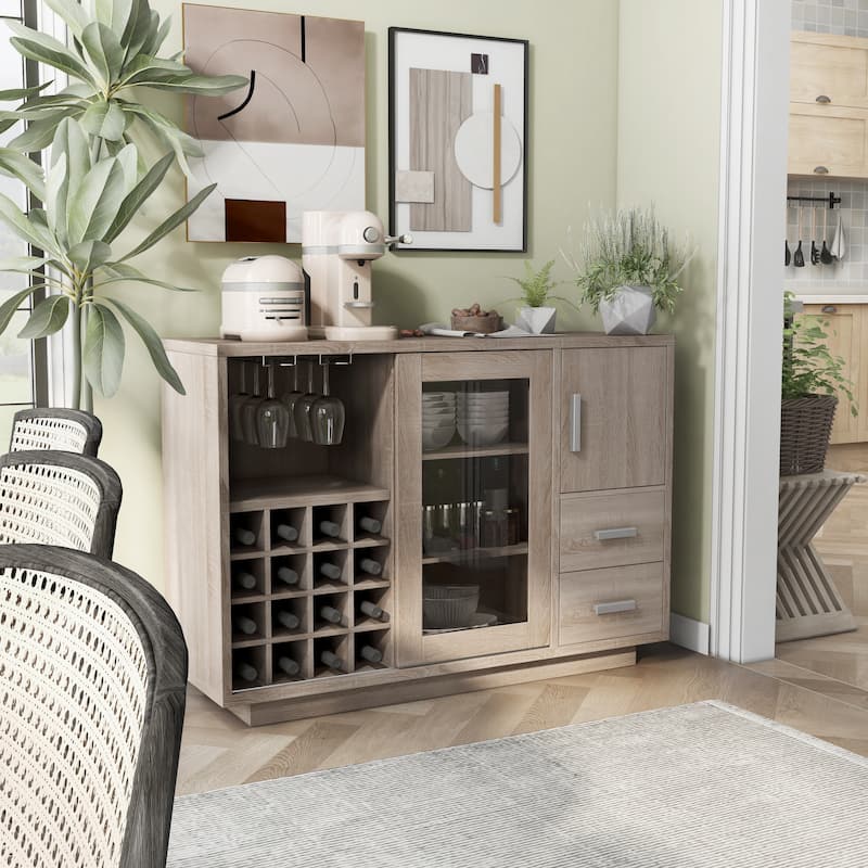 Furniture of America Modern Wooden Dining Buffet with Storage Shelves and Drawers, Kitchen Sideboard Organizer for Dining Room