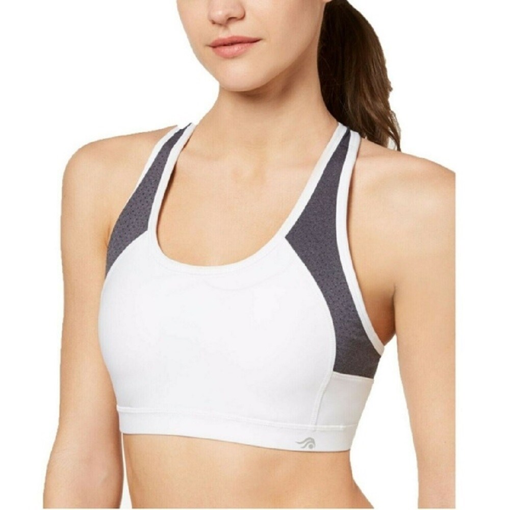 white strappy back sports bra