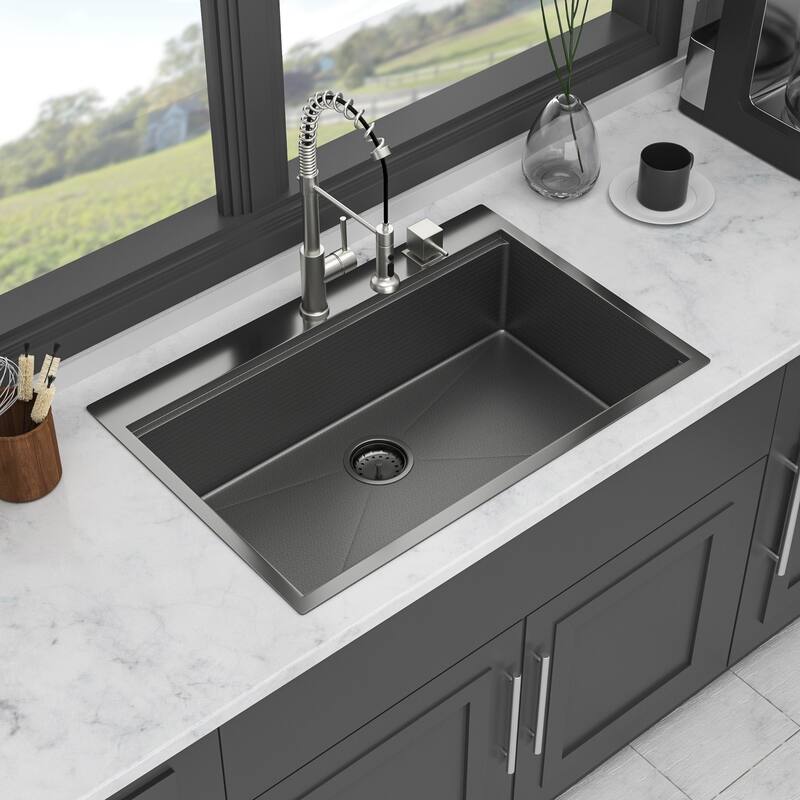 33" Drop in Single Bowl 16 Gauge Stainless Steel Ledge Workstation Kitchen Sink