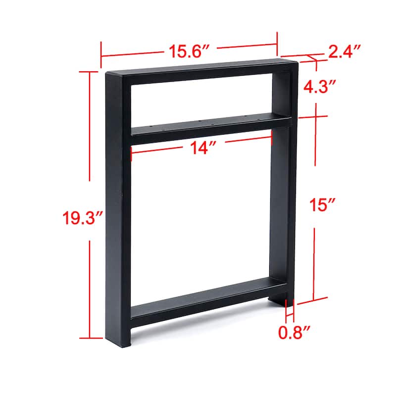 Black Metal Twin Layers Bench Legs DIY Furniture Legs Rectangle Legs - 19.3" x 15.6" x 2.4"