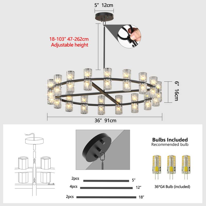 36 Inches Luxury Chandeliers Crystal