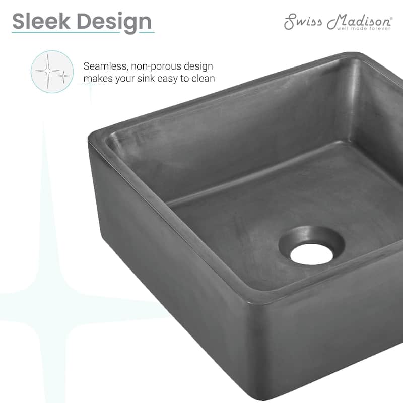 Swiss Madison SM-VSC101 Lisse 15-3/16" Square Concrete Vessel Bathroom