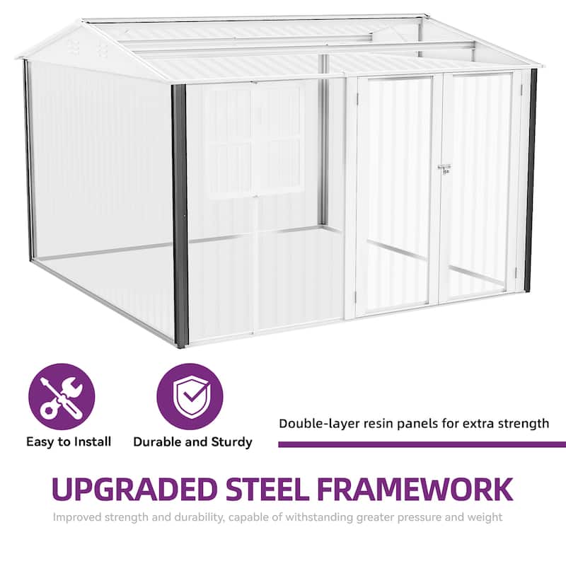 9.5 ft. W x 9.5 ft. D Metal Outdoor Storage Shed with Window - Grey