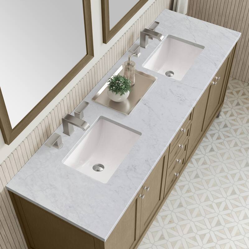 Chicago 72" Double Vanity, Walnut Whisper - Carrara White